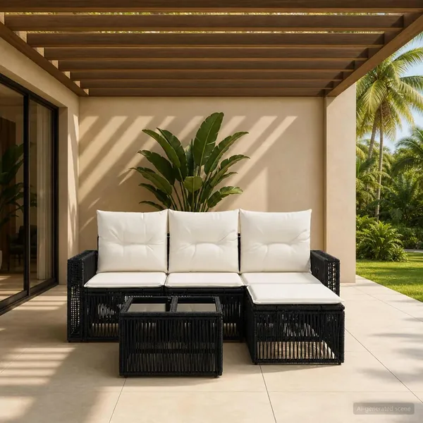 Ensemble de canapé de jardin 5 pcs Noir et blanc crème