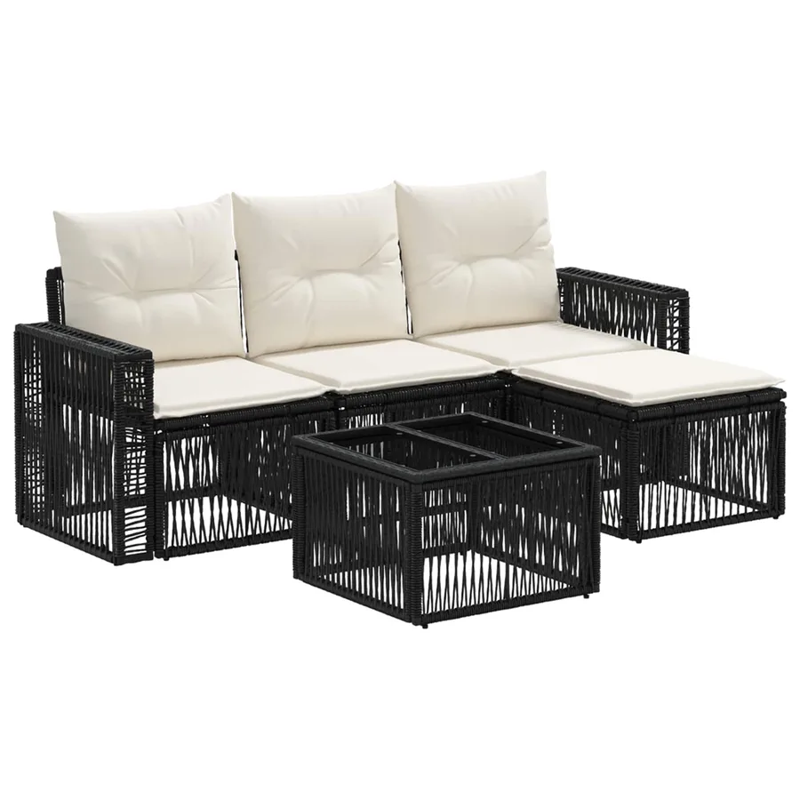 Ensemble de canapé de jardin 5 pcs Noir et blanc crème - 2