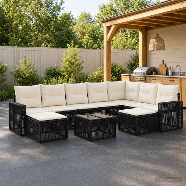 Ensemble de canapé de jardin 10 pcs Noir et blanc crème