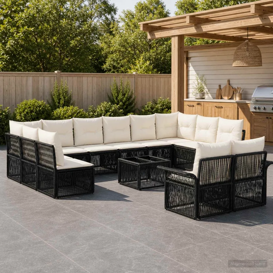 Ensemble de canapé de jardin 13 pcs Noir polyrotin