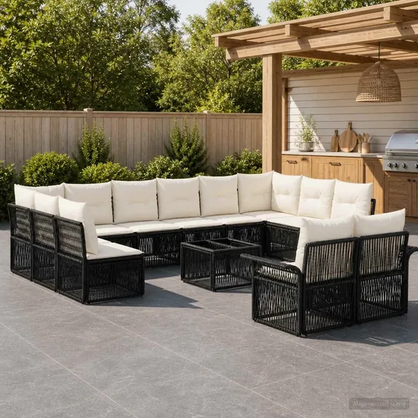 Ensemble de canapé de jardin 13 pcs Noir polyrotin