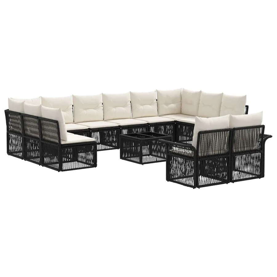 Ensemble de canapé de jardin 13 pcs Noir polyrotin - 2