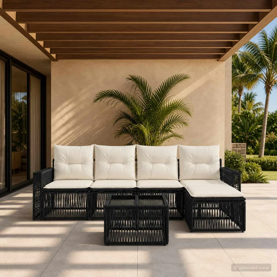 Ensemble de canapé de jardin 6 pcs Noir et blanc crème