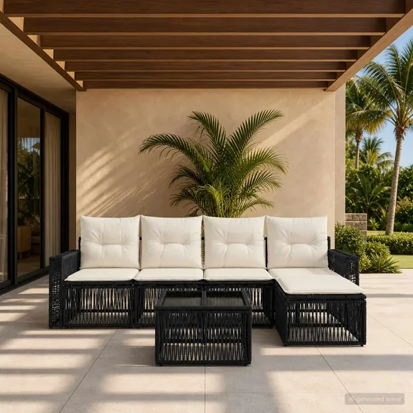Ensemble de canapé de jardin 6 pcs Noir et blanc crème