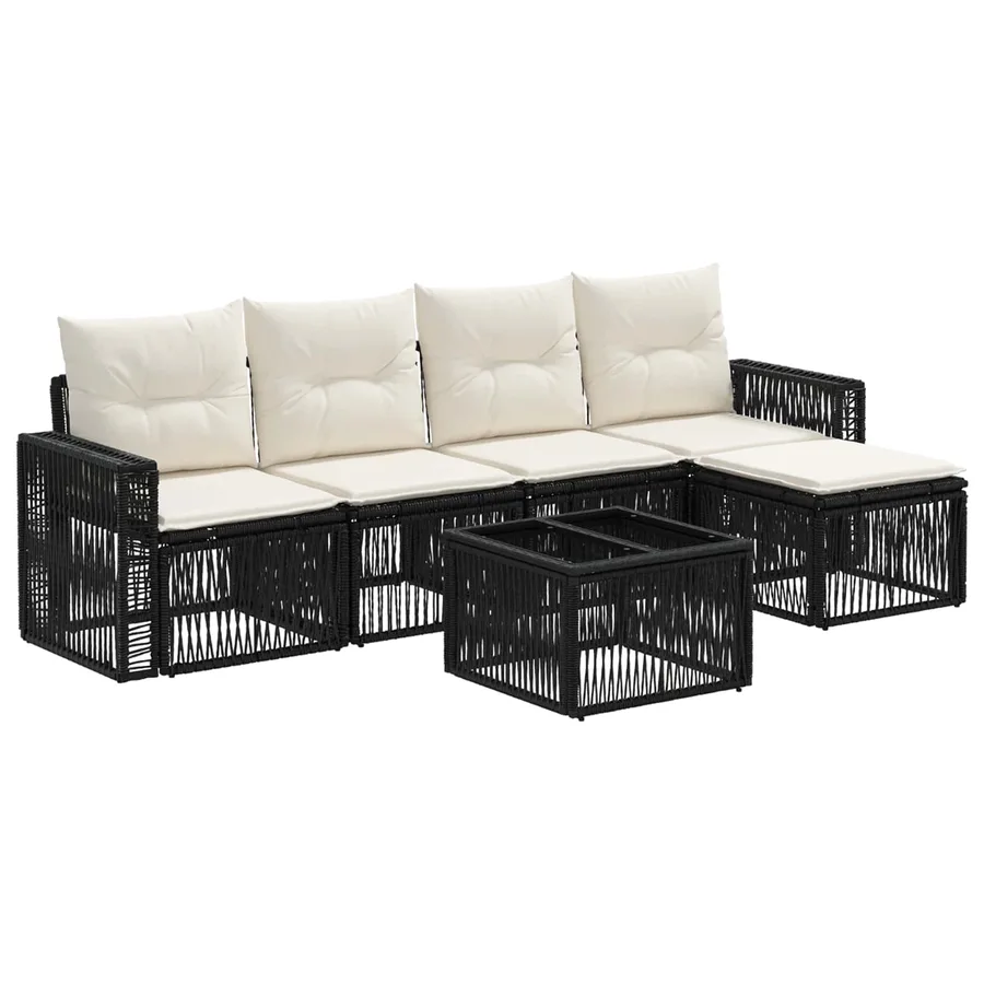 Ensemble de canapé de jardin 6 pcs Noir et blanc crème - 2