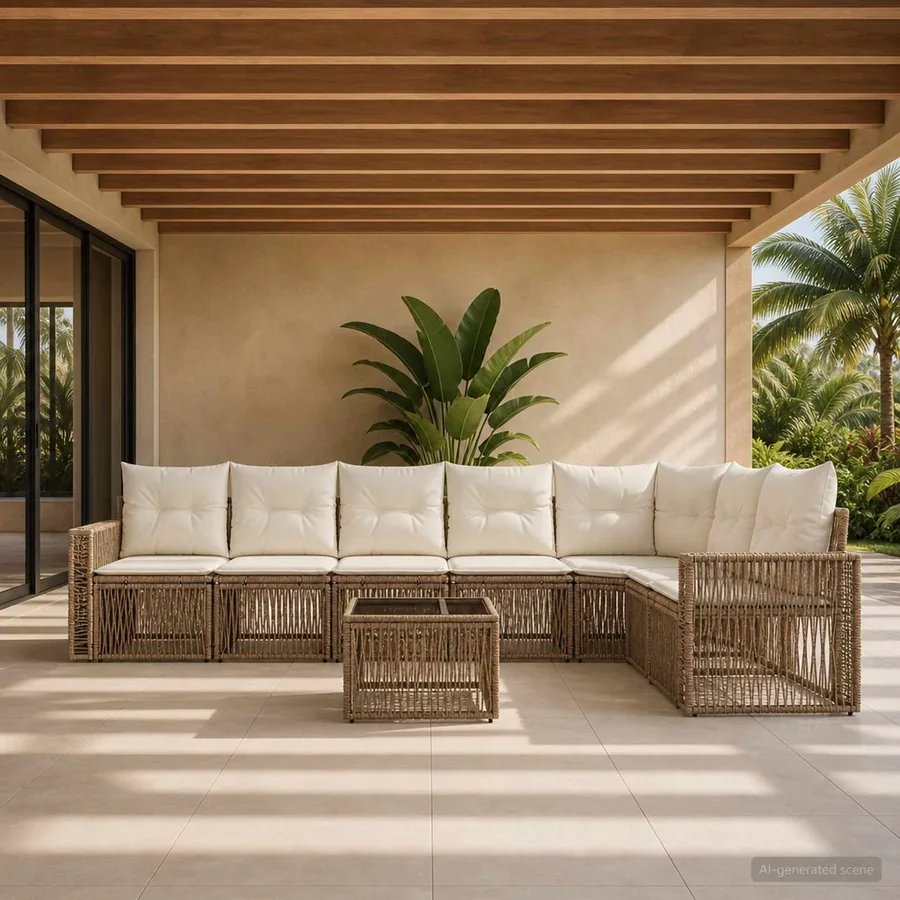 Ensemble de canapé de jardin 8 pcs Beige et blanc crème