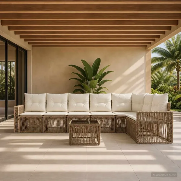 Ensemble de canapé de jardin 8 pcs Beige et blanc crème