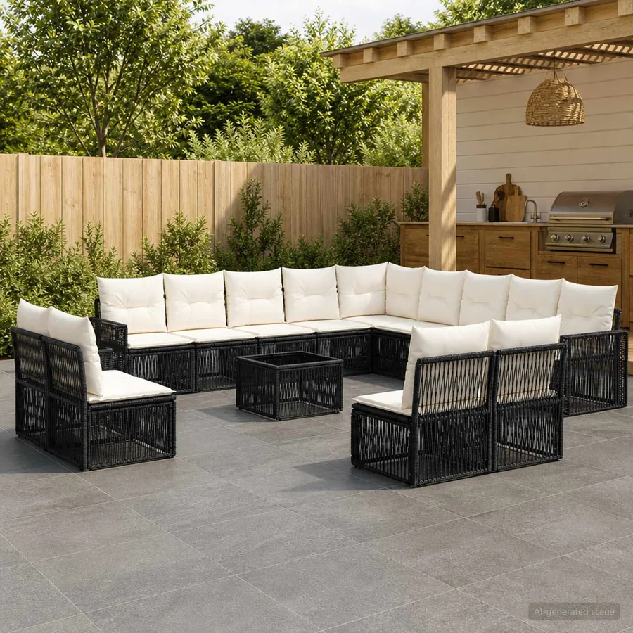 Ensemble de canapé de jardin 14 pcs Noir et blanc crème