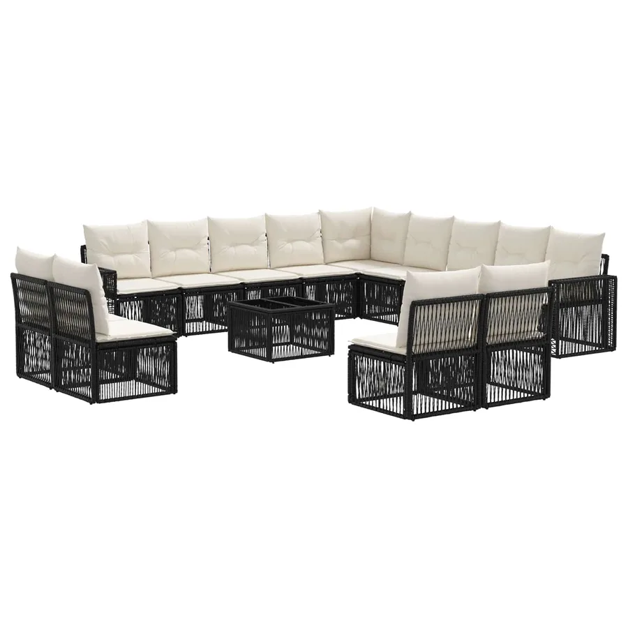 Ensemble de canapé de jardin 14 pcs Noir et blanc crème - 2