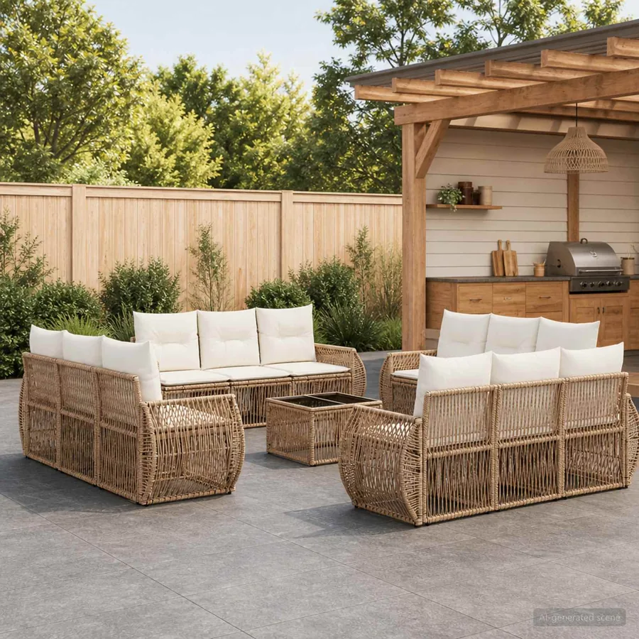 Ensemble de canapé de jardin 13 pcs Beige et blanc crème