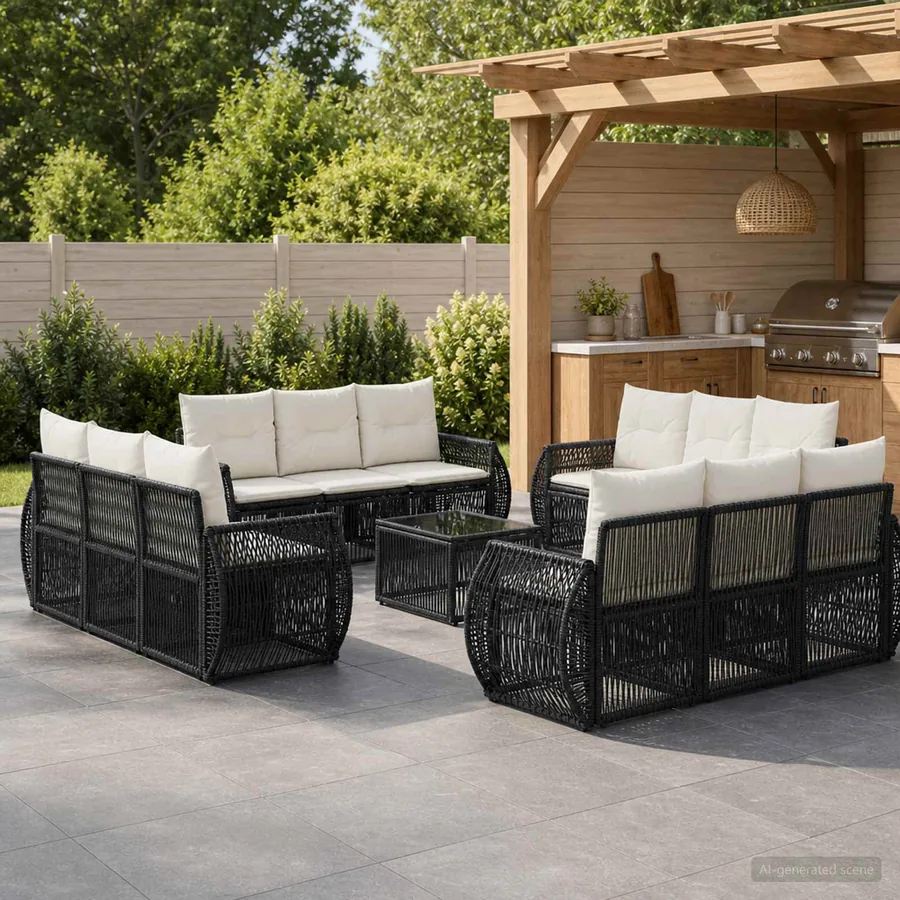 Ensemble de canapé de jardin 13 pcs Noir et blanc crème