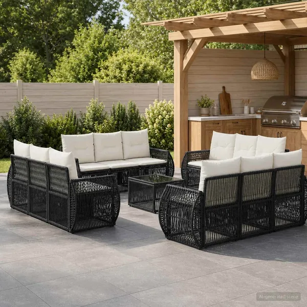 Ensemble de canapé de jardin 13 pcs Noir et blanc crème