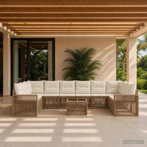 Ensemble de canapé de jardin 11 pcs Beige et blanc crème