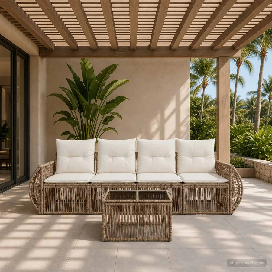 Ensemble de canapé de jardin 5 pcs Beige et blanc crème