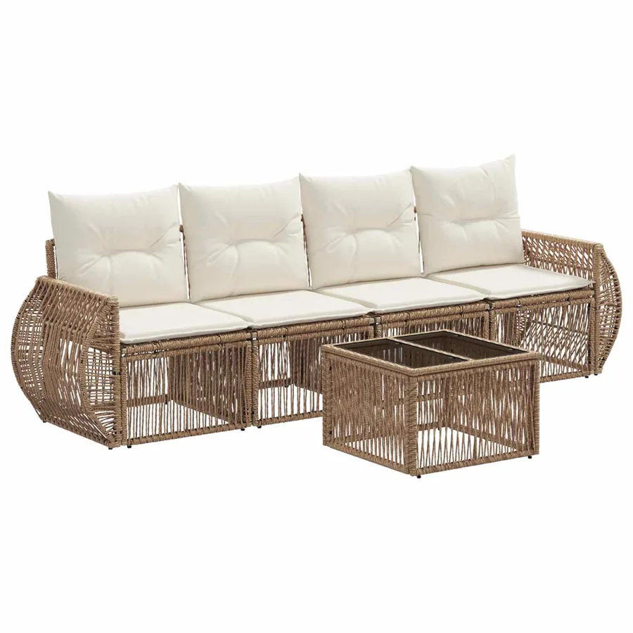 Ensemble de canapé de jardin 5 pcs Beige et blanc crème - 2