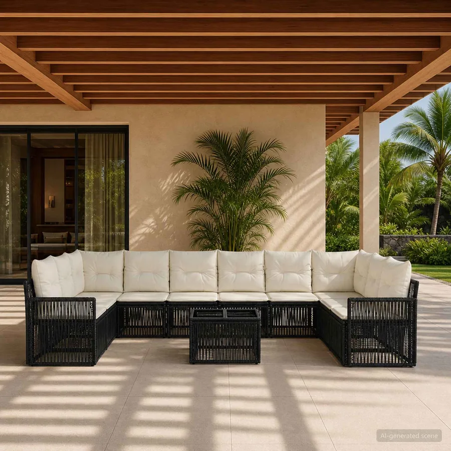 Ensemble de canapé de jardin 11 pcs Noir et blanc crème