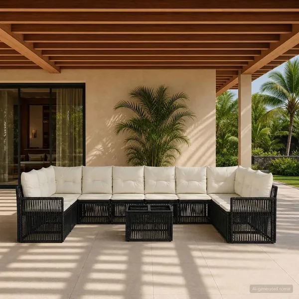 Ensemble de canapé de jardin 11 pcs Noir et blanc crème