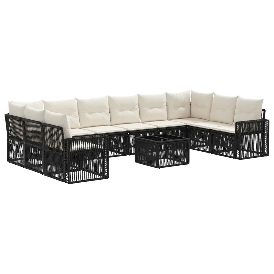 Ensemble de canapé de jardin 11 pcs Noir et blanc crème - 2