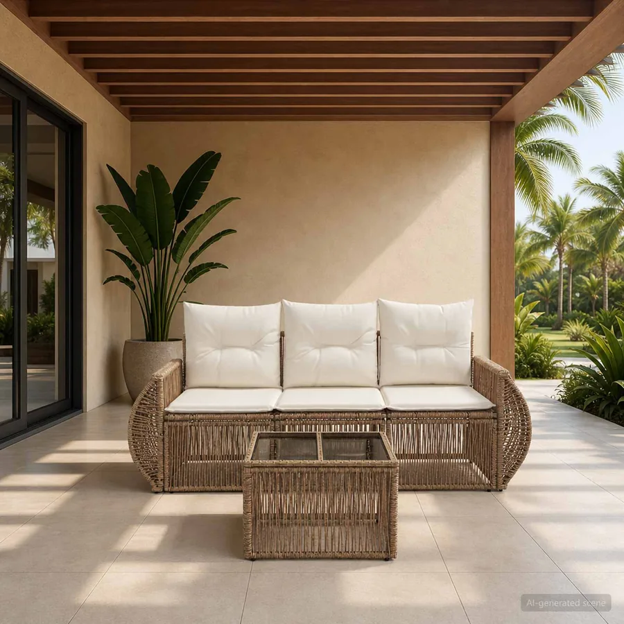 Ensemble de canapé de jardin 4 pcs Beige et blanc crème