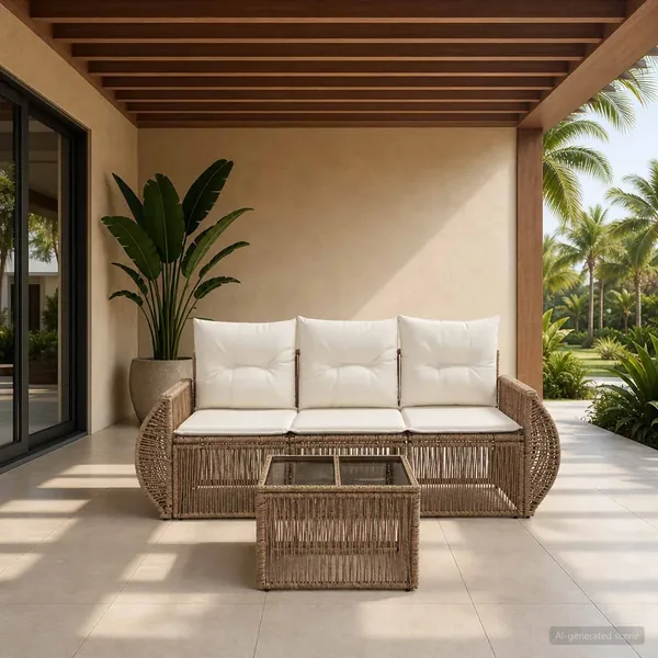 Ensemble de canapé de jardin 4 pcs Beige et blanc crème
