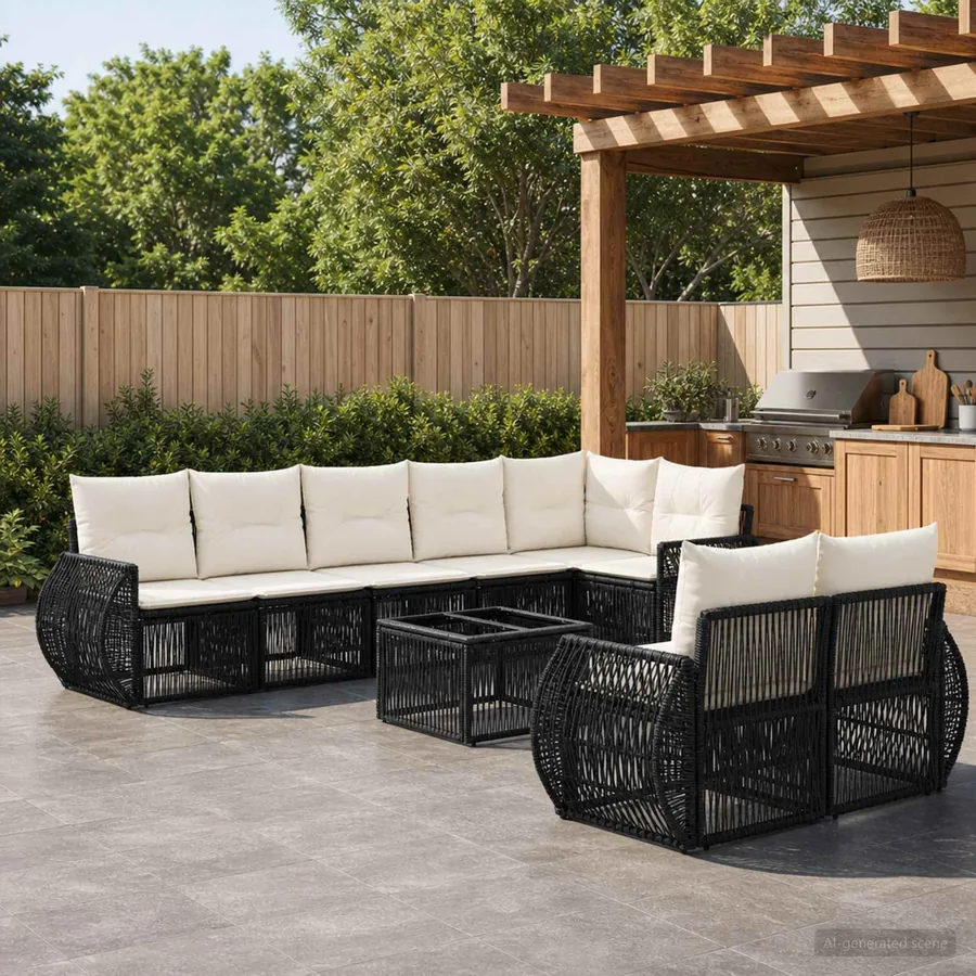 Ensemble de canapé de jardin 9 pcs Noir et blanc crème