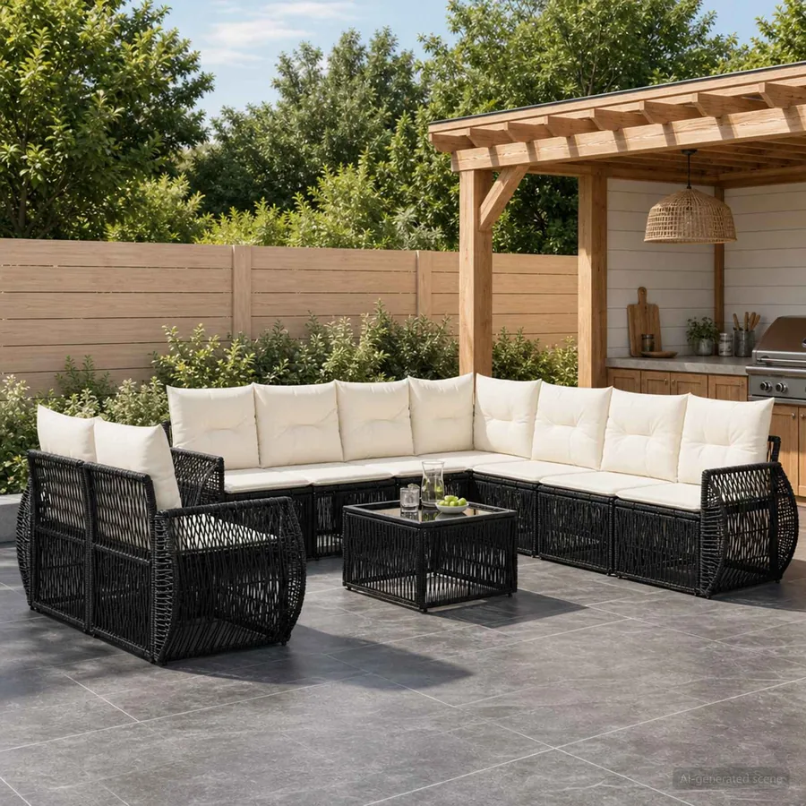 Ensemble de canapé de jardin 10 pcs Noir et blanc crème