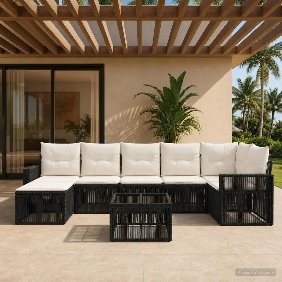 Ensemble de canapé de jardin 8 pcs Noir et blanc crème