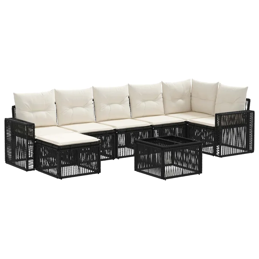 Ensemble de canapé de jardin 8 pcs Noir et blanc crème - 2