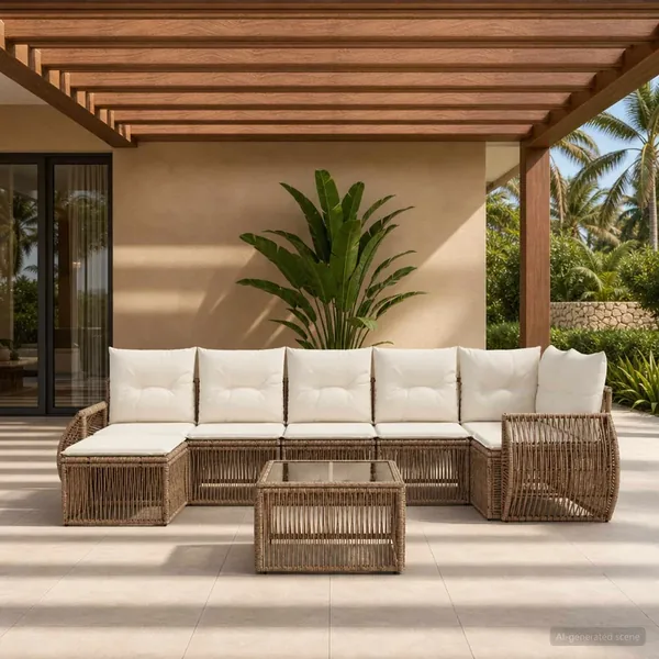 Ensemble de canapé de jardin 8 pcs Beige et blanc crème