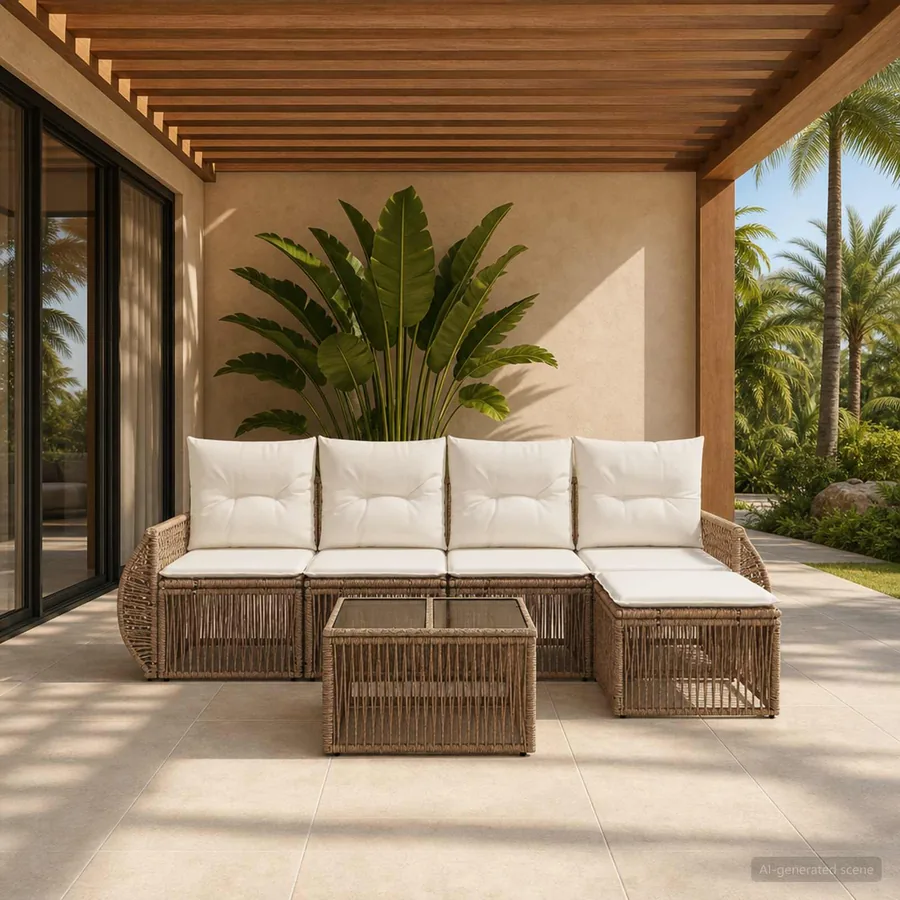 Ensemble de canapé de jardin 6 pcs Beige et blanc crème