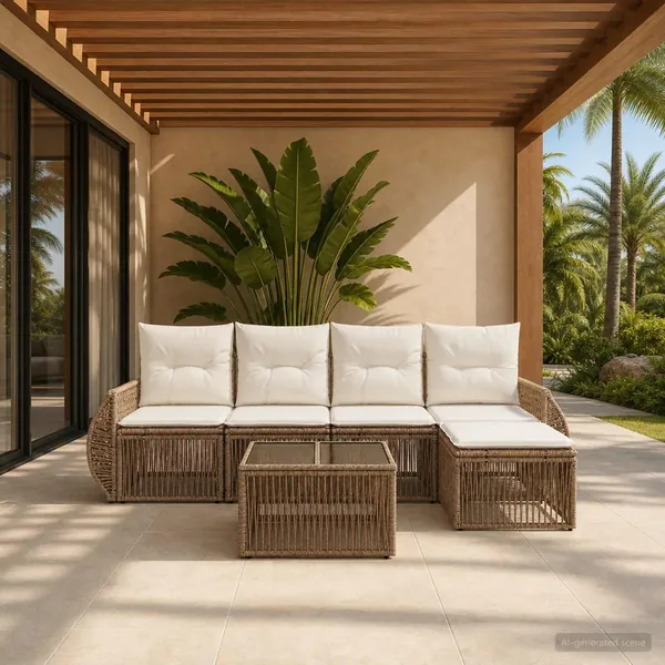 Ensemble de canapé de jardin 6 pcs Beige et blanc crème