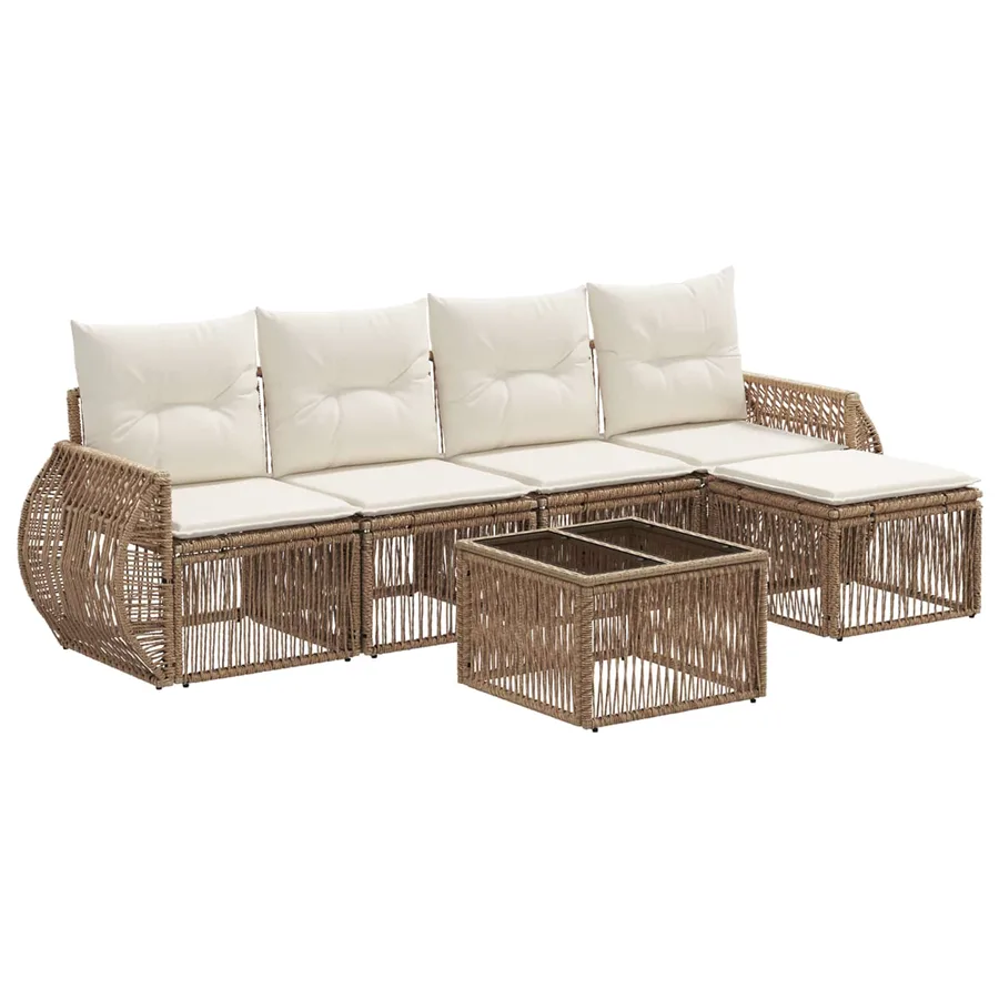 Ensemble de canapé de jardin 6 pcs Beige et blanc crème - 2