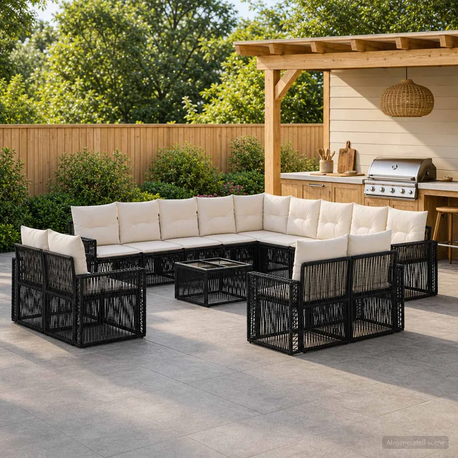 Ensemble de canapé de jardin 14 pcs Noir et blanc crème