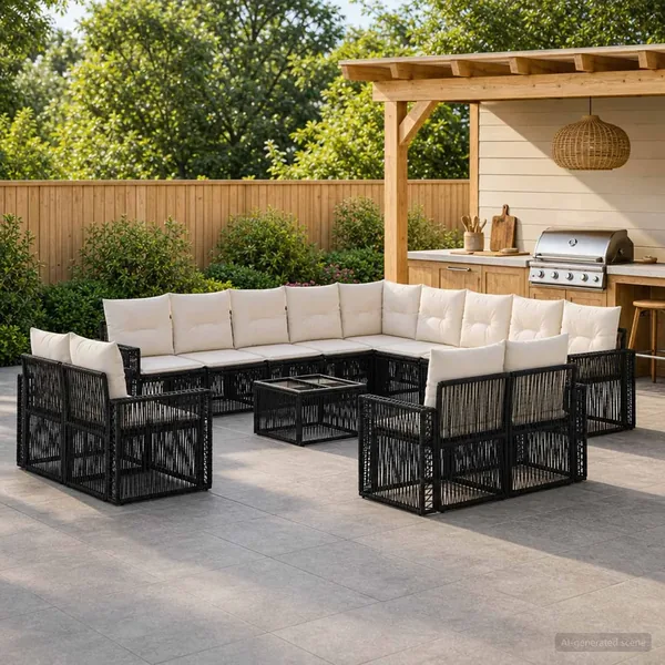 Ensemble de canapé de jardin 14 pcs Noir et blanc crème