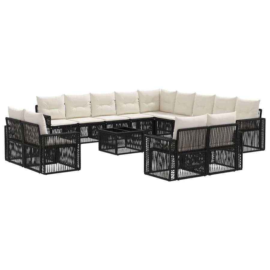 Ensemble de canapé de jardin 14 pcs Noir et blanc crème - 2