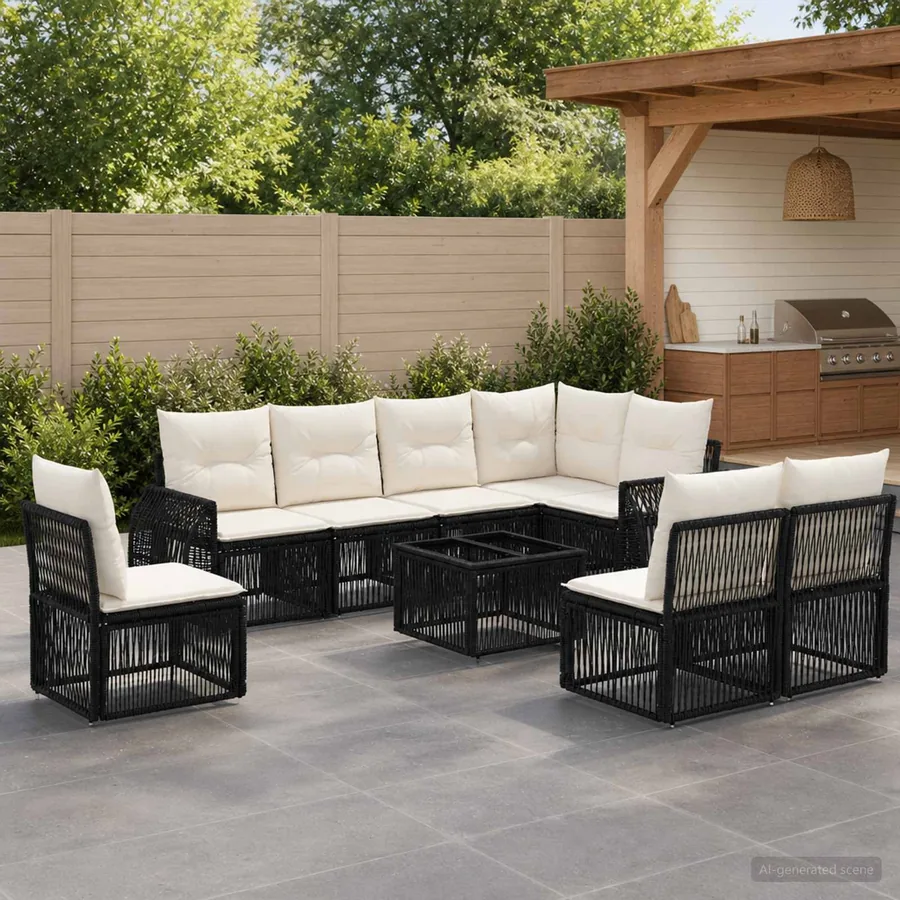 Ensemble de canapé de jardin 9 pcs Noir et blanc crème