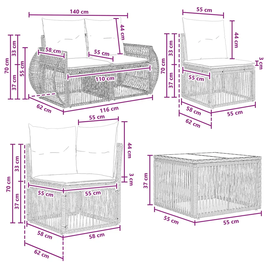 Ensemble de canapé de jardin 9 pcs Noir et blanc crème - 10