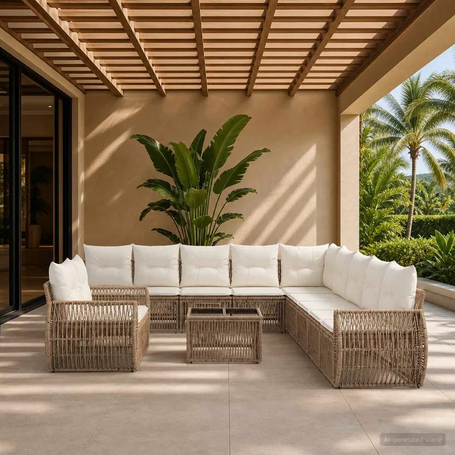 Ensemble de canapé de jardin 12 pcs Beige et blanc crème