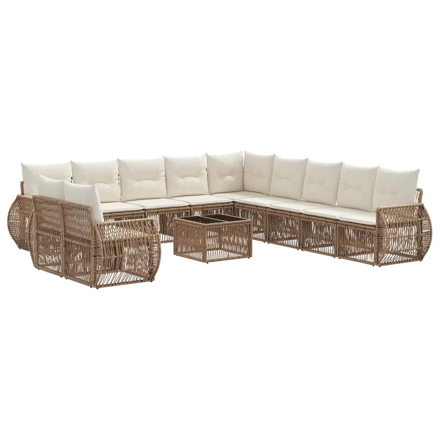 Ensemble de canapé de jardin 12 pcs Beige et blanc crème - 2