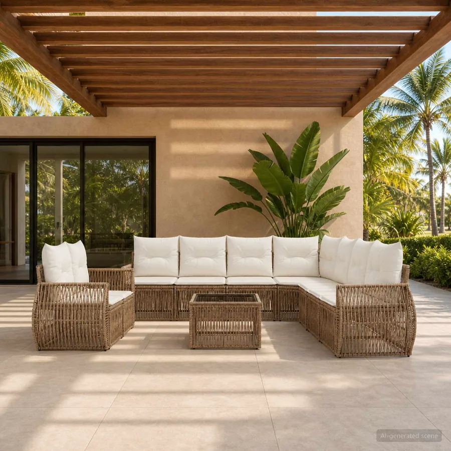 Ensemble de canapé de jardin 10 pcs Beige et blanc crème