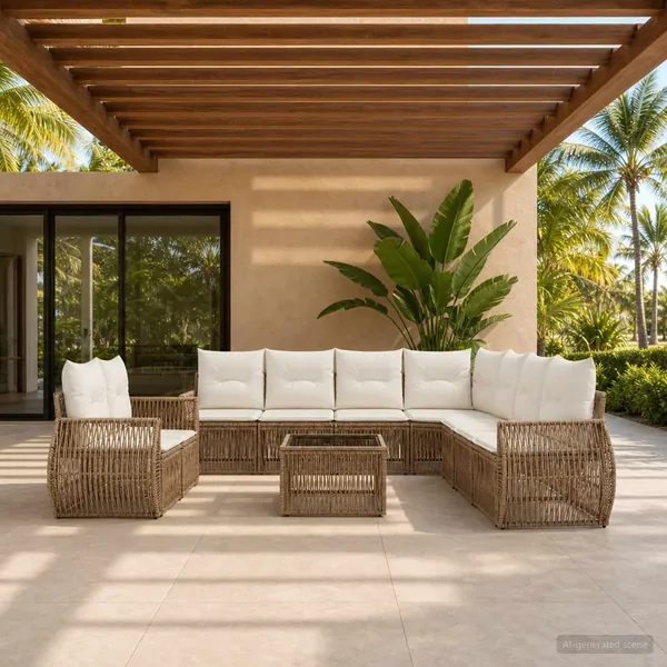 Ensemble de canapé de jardin 10 pcs Beige et blanc crème