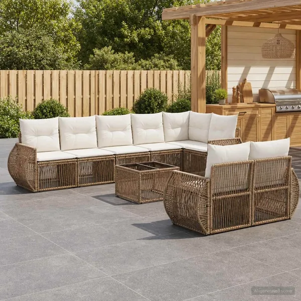 Ensemble de canapé de jardin 9 pcs Beige et blanc crème
