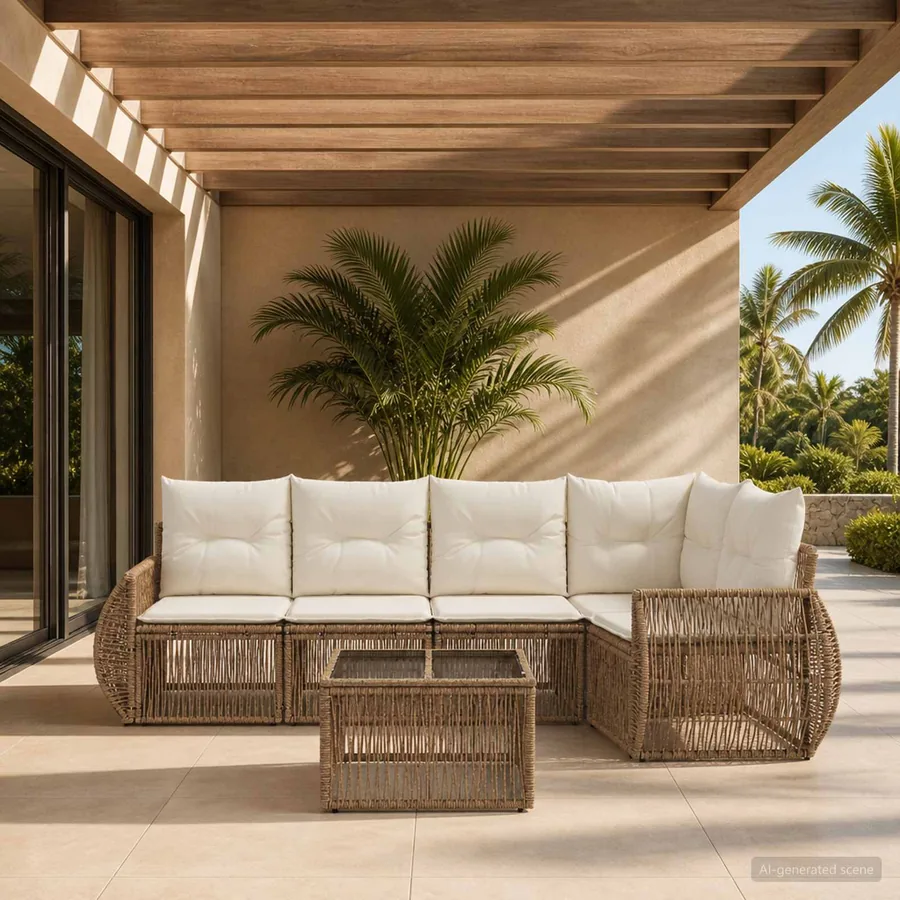 Ensemble de canapé de jardin 6 pcs Beige et blanc crème