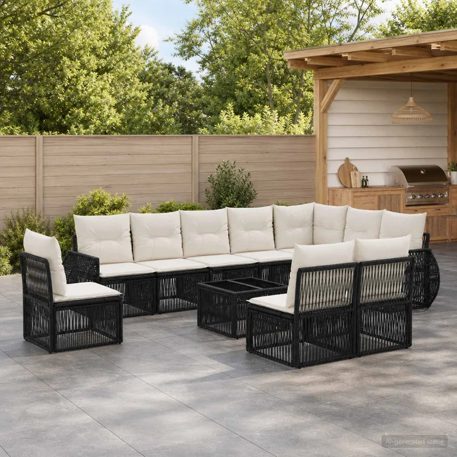 Ensemble de canapé de jardin 11 pcs Noir et blanc crème