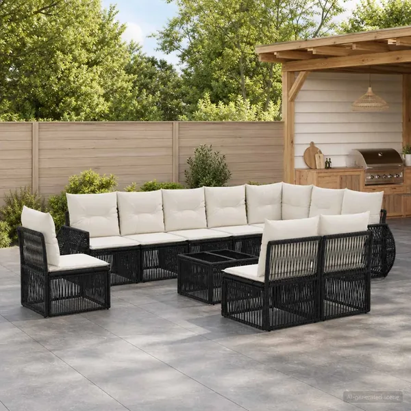 Ensemble de canapé de jardin 11 pcs Noir et blanc crème