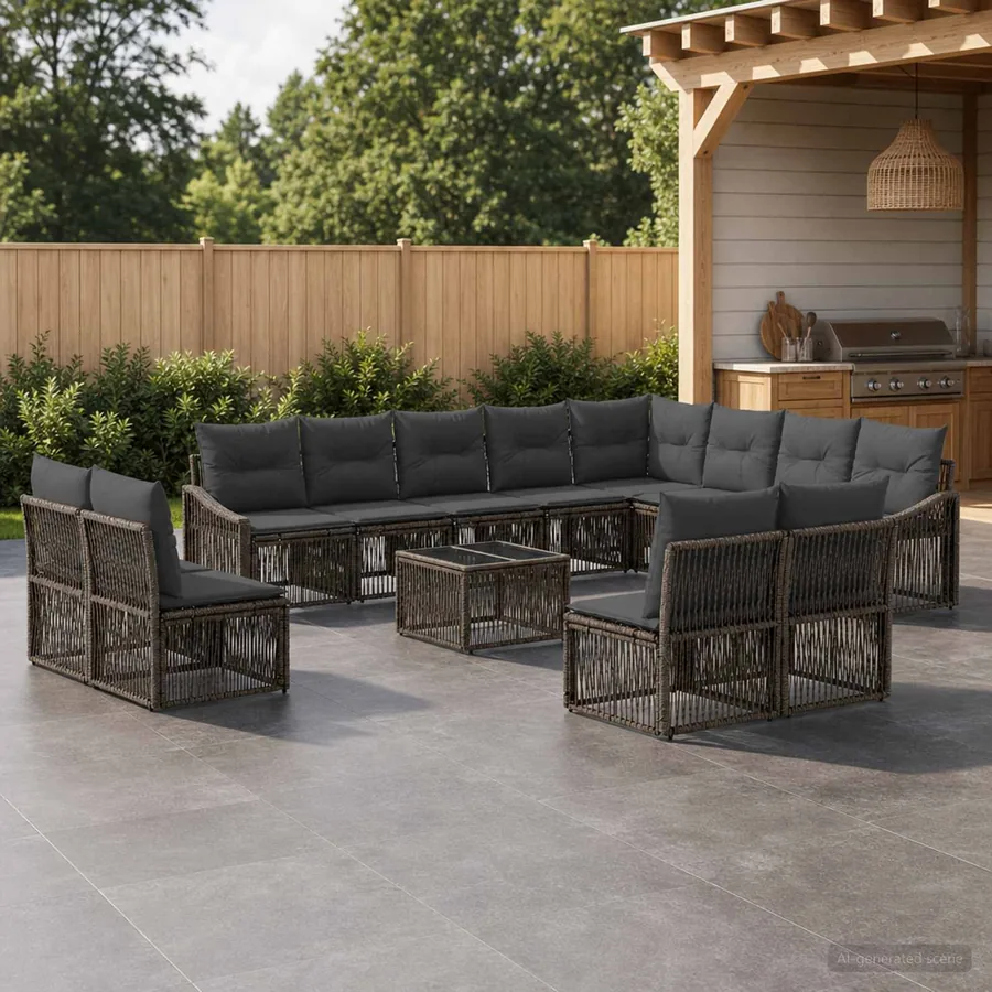 Ensemble de canapé de jardin 13 pcs Gris polyrotin