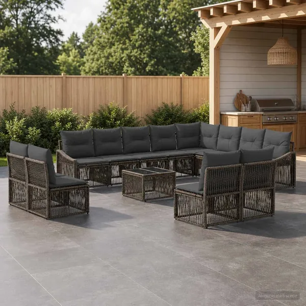 Ensemble de canapé de jardin 13 pcs Gris polyrotin