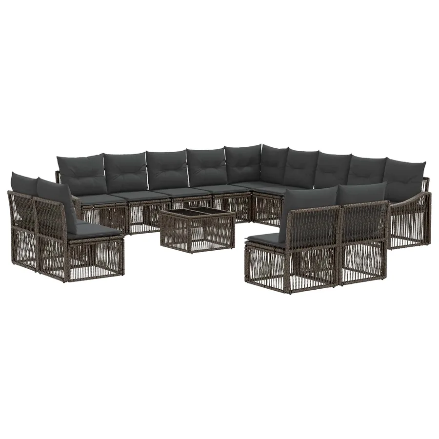 Ensemble de canapé de jardin 14 pcs Gris polyrotin - 2