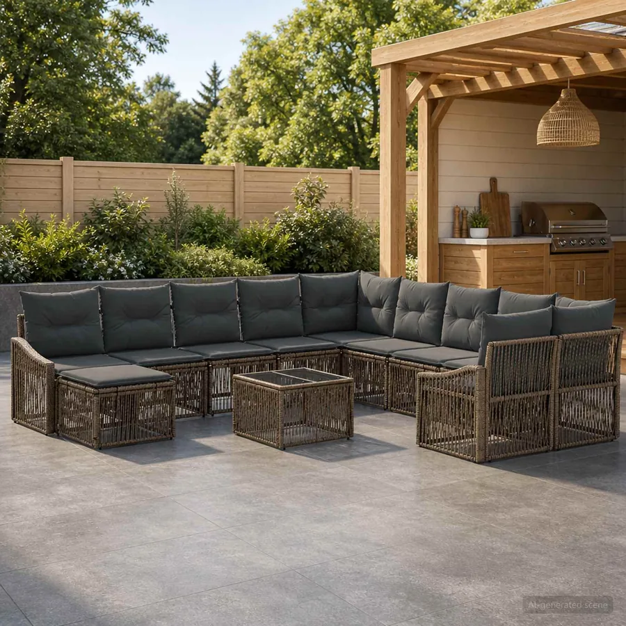 Ensemble de canapé de jardin 12 pcs Gris polyrotin