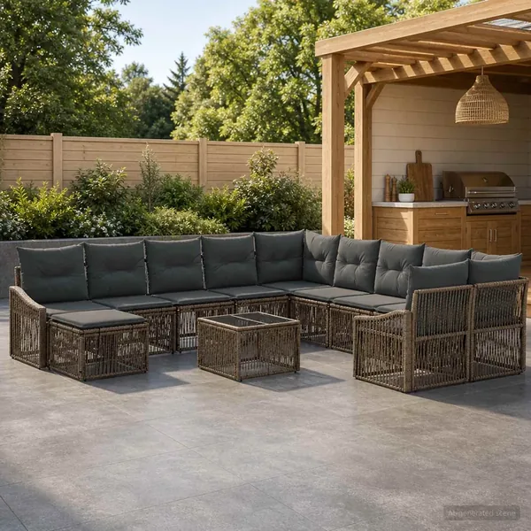 Ensemble de canapé de jardin 12 pcs Gris polyrotin